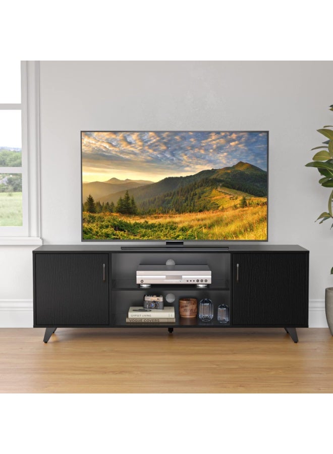 Panana Modern TV Stand, Entertainment Center Television Stands Console with 2 Doors & Shelves Media Console for 70 Inch TV for Living Room Bedroom, BLACK 62.99 inches - Image 4